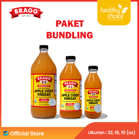 Paket BUNDLING 3 Pcs Bragg Organic Raw Unfiltered Apple Cider Vinegar 295, 473 & 946 ml Cuka Natural