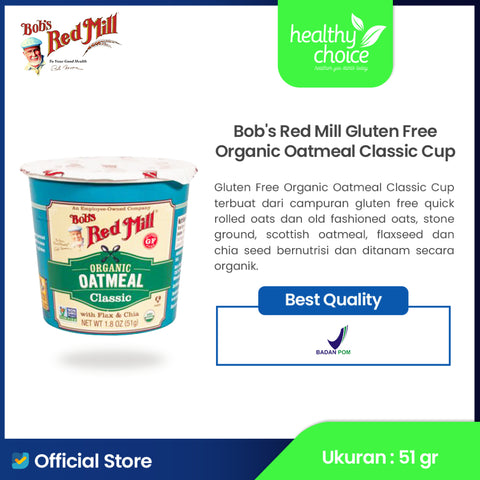 Bob's Red Mill Gluten Free Oatmeal Cup 51 gr ( oat classic, Apple Cinnamon, Blueberry & Hazelnut, Brown Sugar & Maple, Gluten free Organic oatmeal )