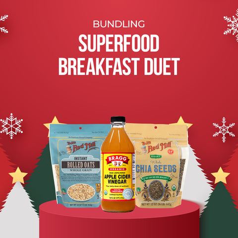 Paket Gifting Natal Superfood Breakfast Duet - ACV 473 ml, Oats 454 gr, Chia Seeds 500 gr untuk Kesehatan Pencernaan & Energi
