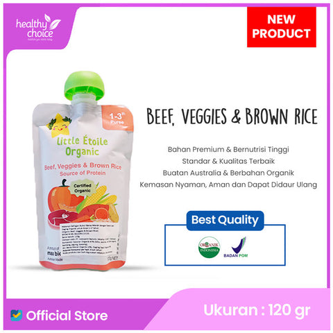 Etoile Kecil Sayuran Daging Sapi Organik & Beras Merah 120gr